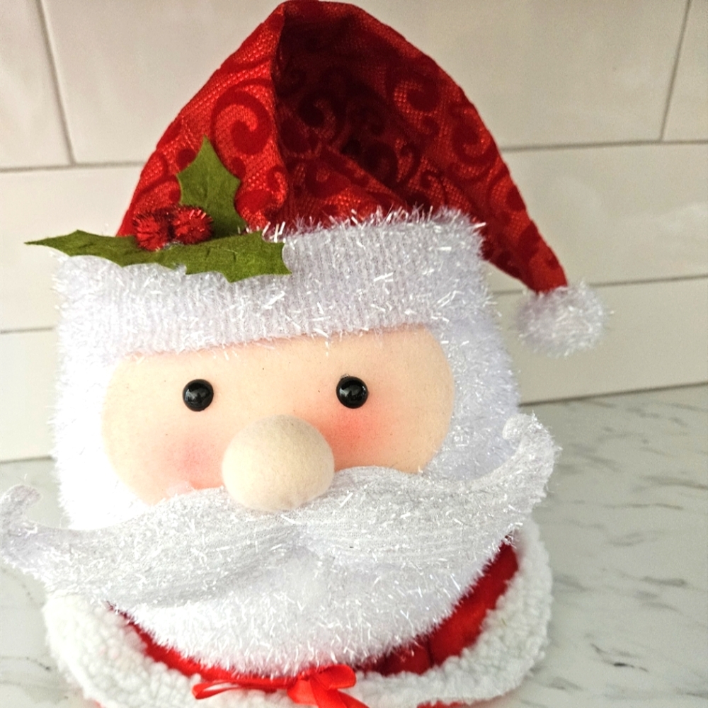 Home Accents, Christmas Holiday. 12 " Glitter Santa Head Tree Top.